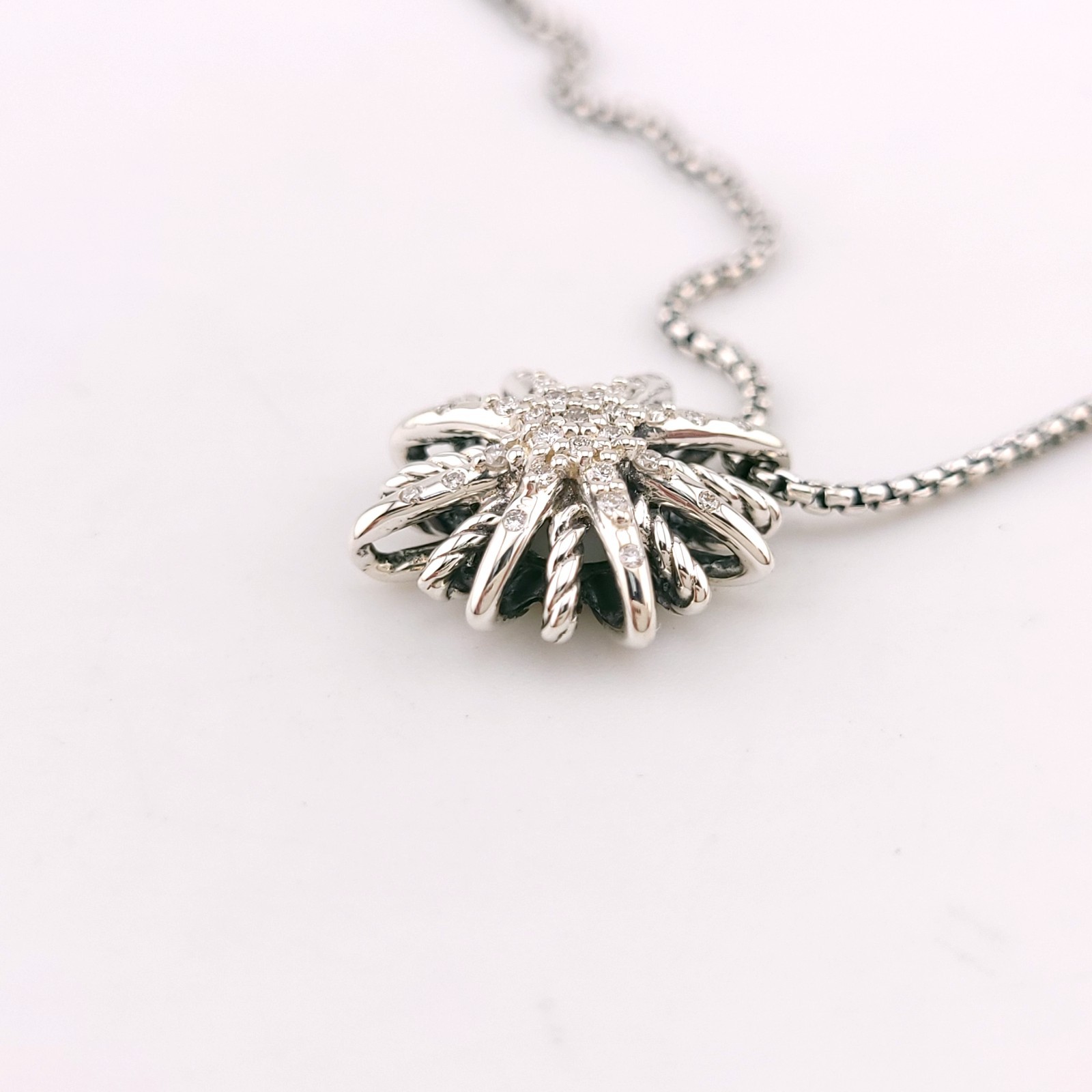 DAVID YURMAN Sterling Silver Small 16mm Starburst Diamond Pendant Necklace