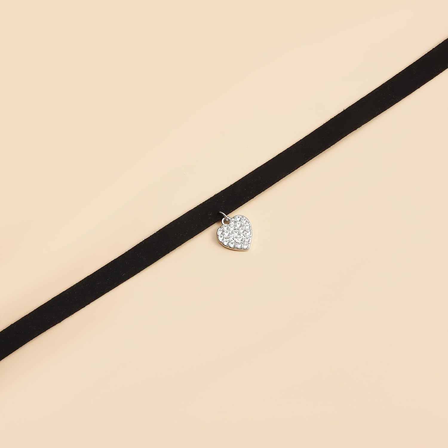 Spike Fringe Charm Layered Chain Choker Velvet Ribbon Heart Pendant Necklace for