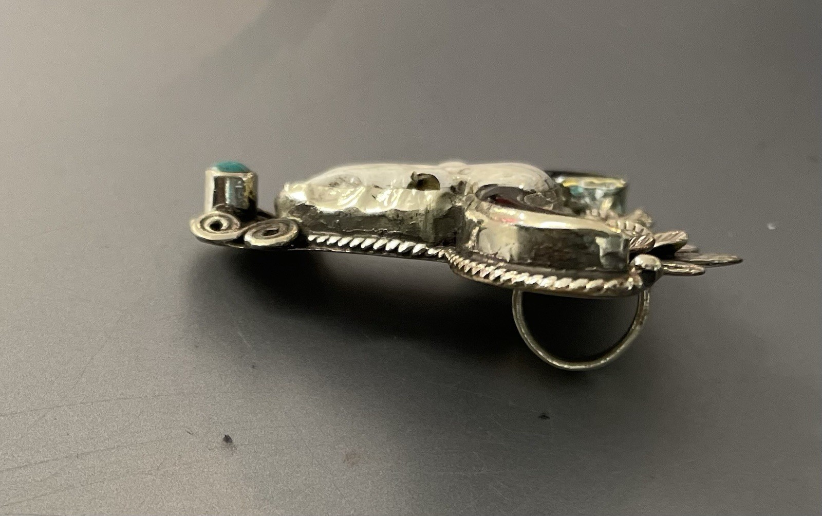 Western bone Steer Skull with Floral accent with Turquoise necklace slide
