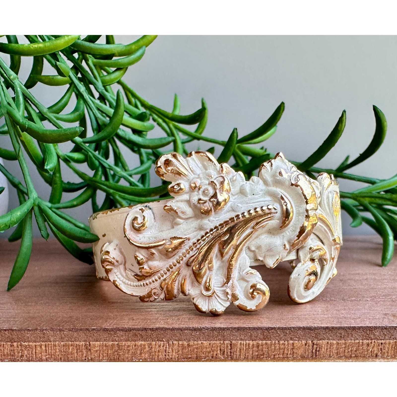 Vintage Ivory & Gold Baroque Cuff Bracelet | Ornate Rococo Victorian Revival