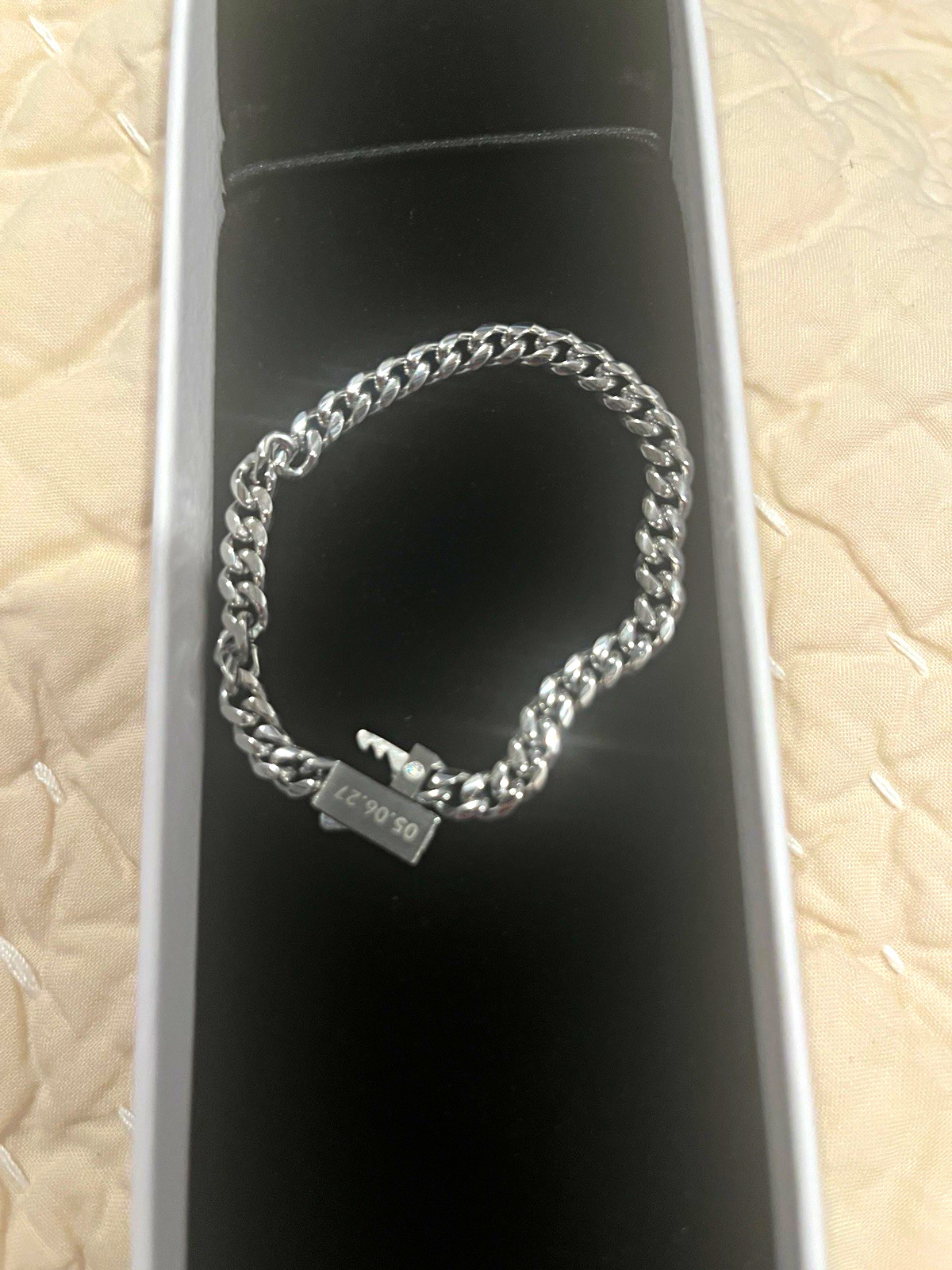JAXXON Women’s 5mm Cuban Link Bracelet Silver Tone with Box 6.5 inch Engraved
