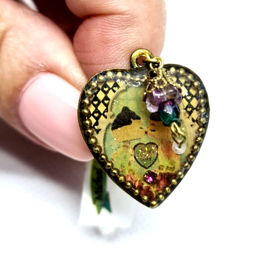 Michal Negrin Ring Colored Crystals Heart-Shaped Adjustable Ring #423#