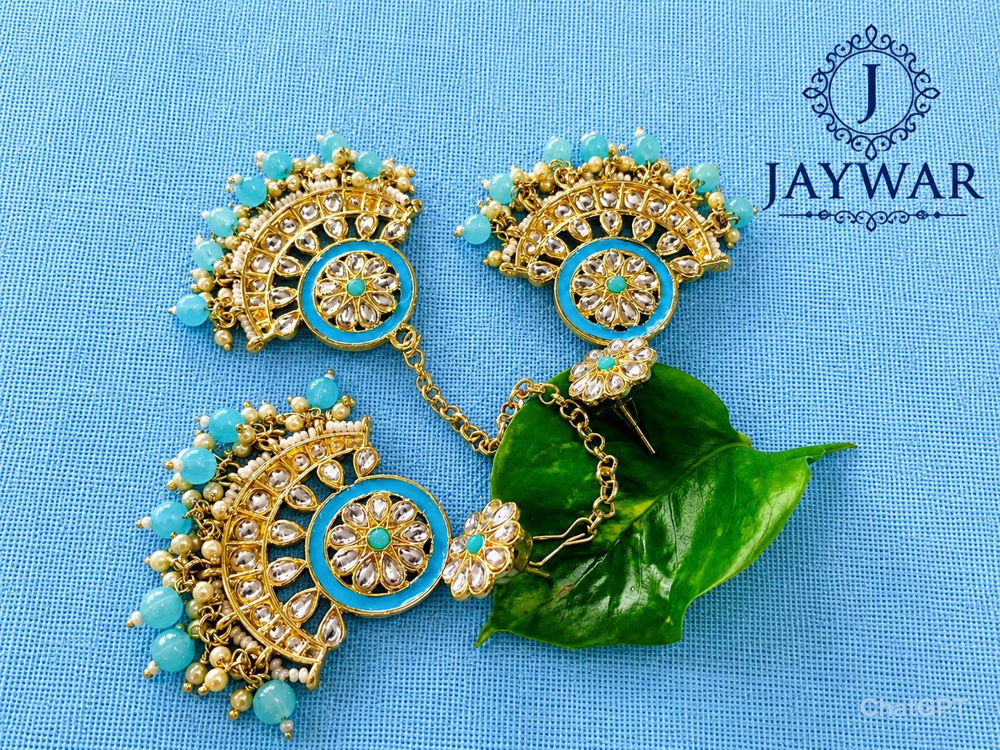 Jaywar Kundan Chandbali Earrings Maang Tikka Set Pearl Imitation firo