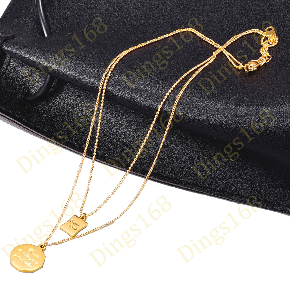 Designer Inspired 18K Gold Filled Good-Luck Paris Quotes Pendant Layer Necklace
