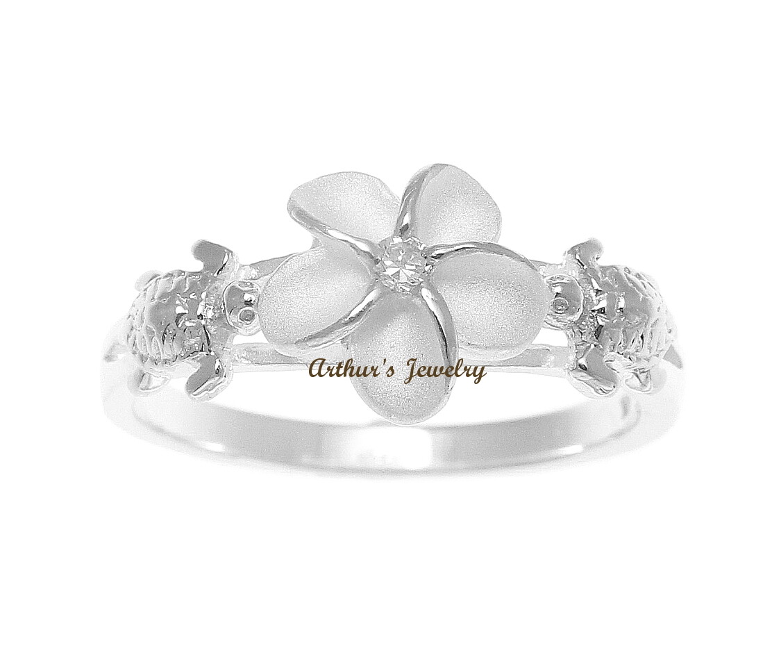 STERLING SILVER 925 HAWAIIAN PLUMERIA FLOWER TURTLE RING SIZE 3 – 13