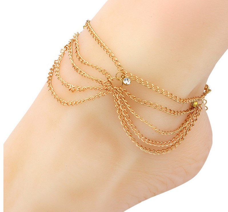 10″ Women Chain Tassel Layers Foot Harness Barefoot Sandal Beach Ankle gift S10