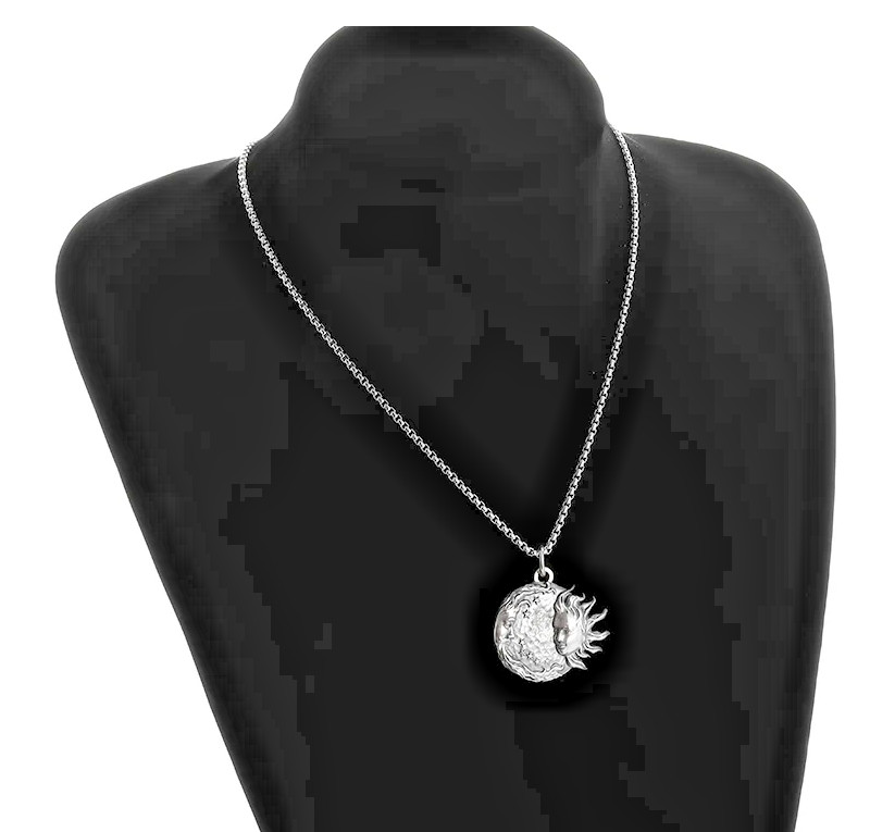 Large CELESTIAL SUN MOON FACE STAR Pendant On 24″ 925 Sterling Silver Necklace