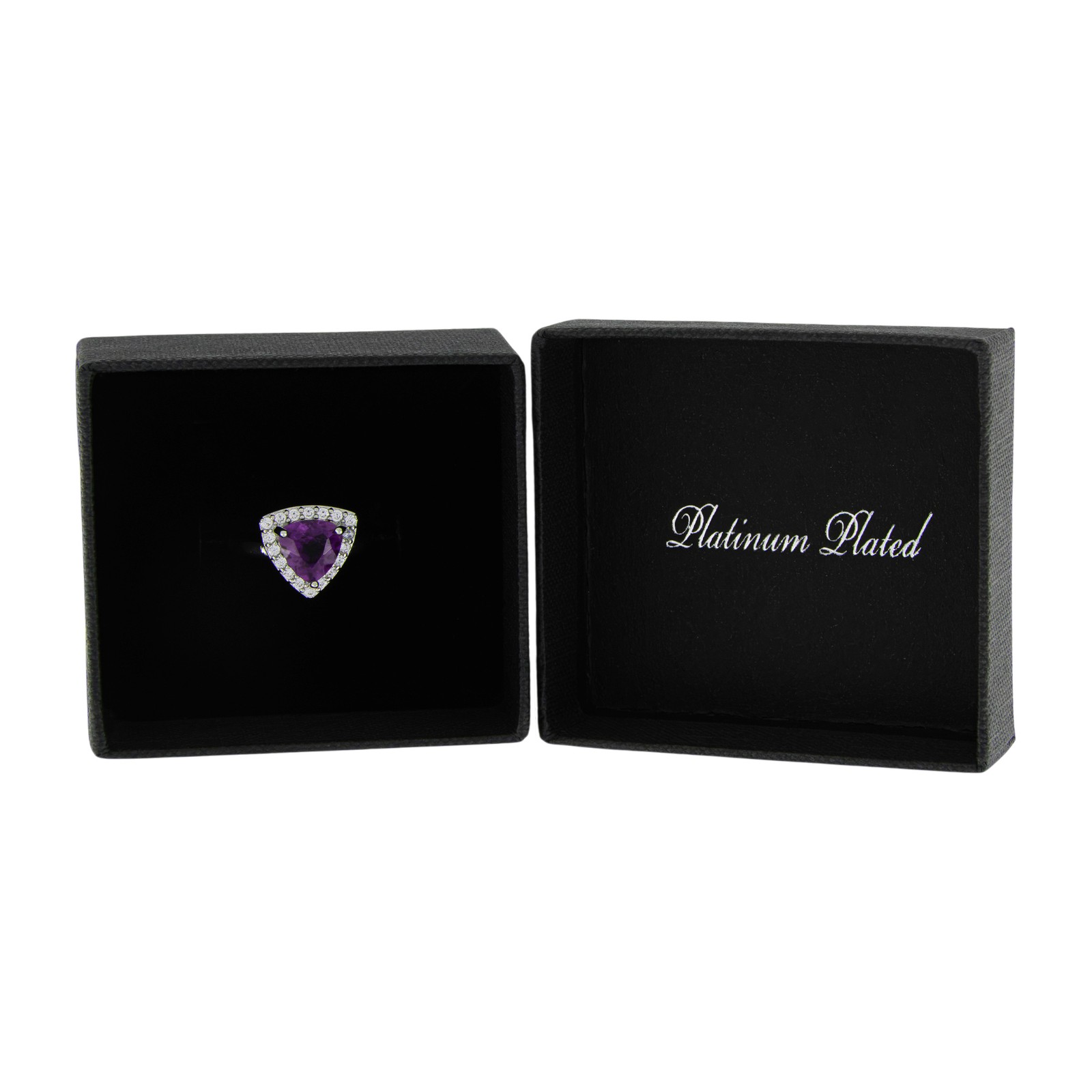Gold Coast Platinum Plated Trillion Cut Genuine African Amethyst Ring, Size 9