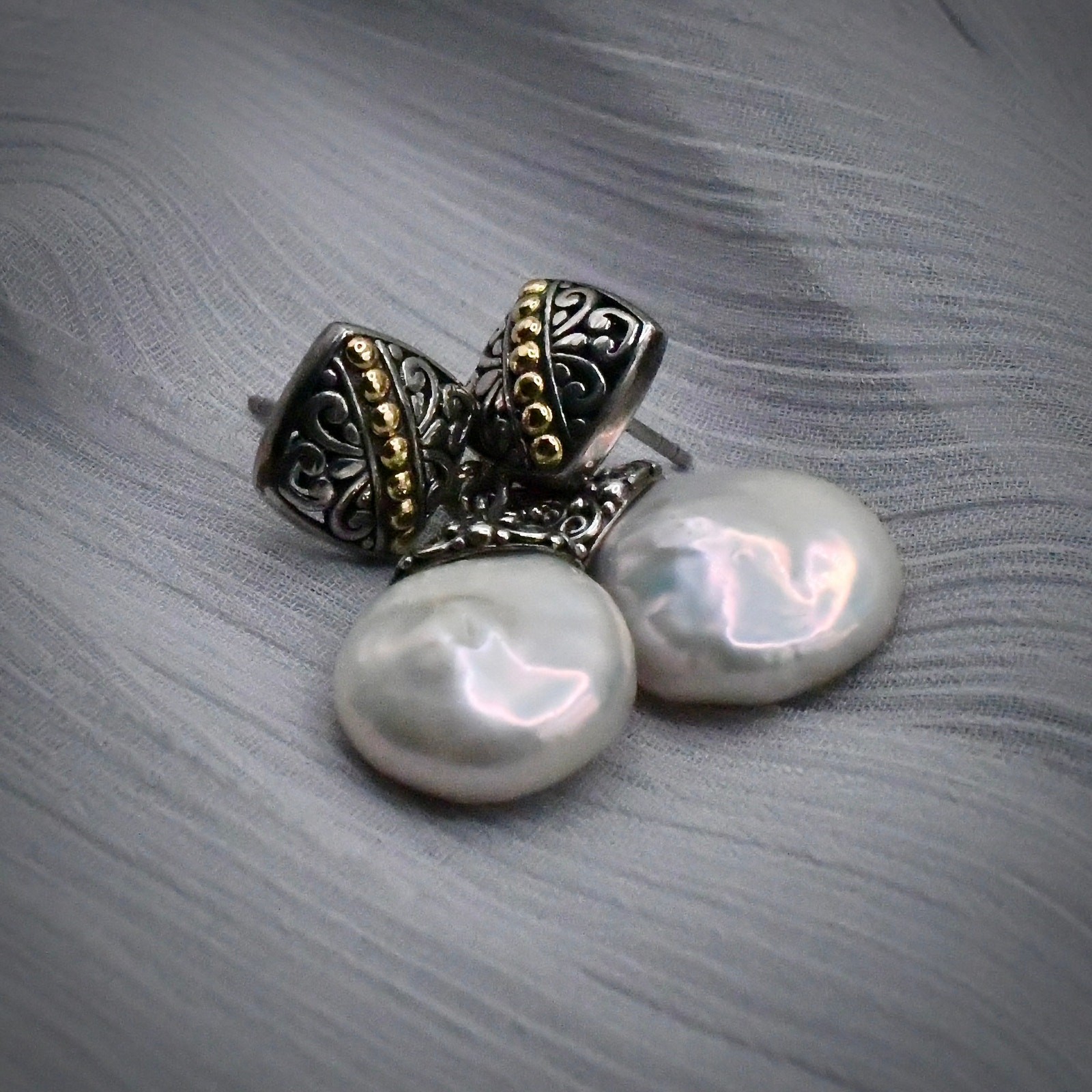 Samuel B Artisan Sterling Silver 18K Gold Baroque Pearl Fox Earrings 925