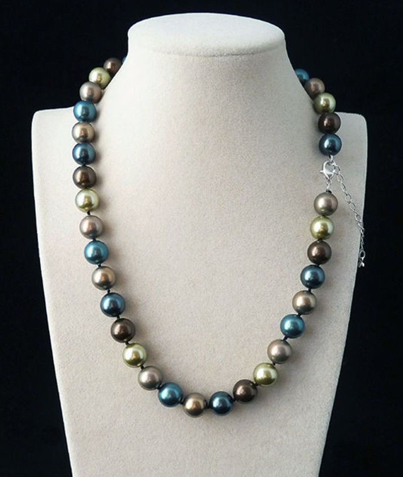 8mm Natural South Sea Multicolor Shell Pearl Round Beads Necklace 18”