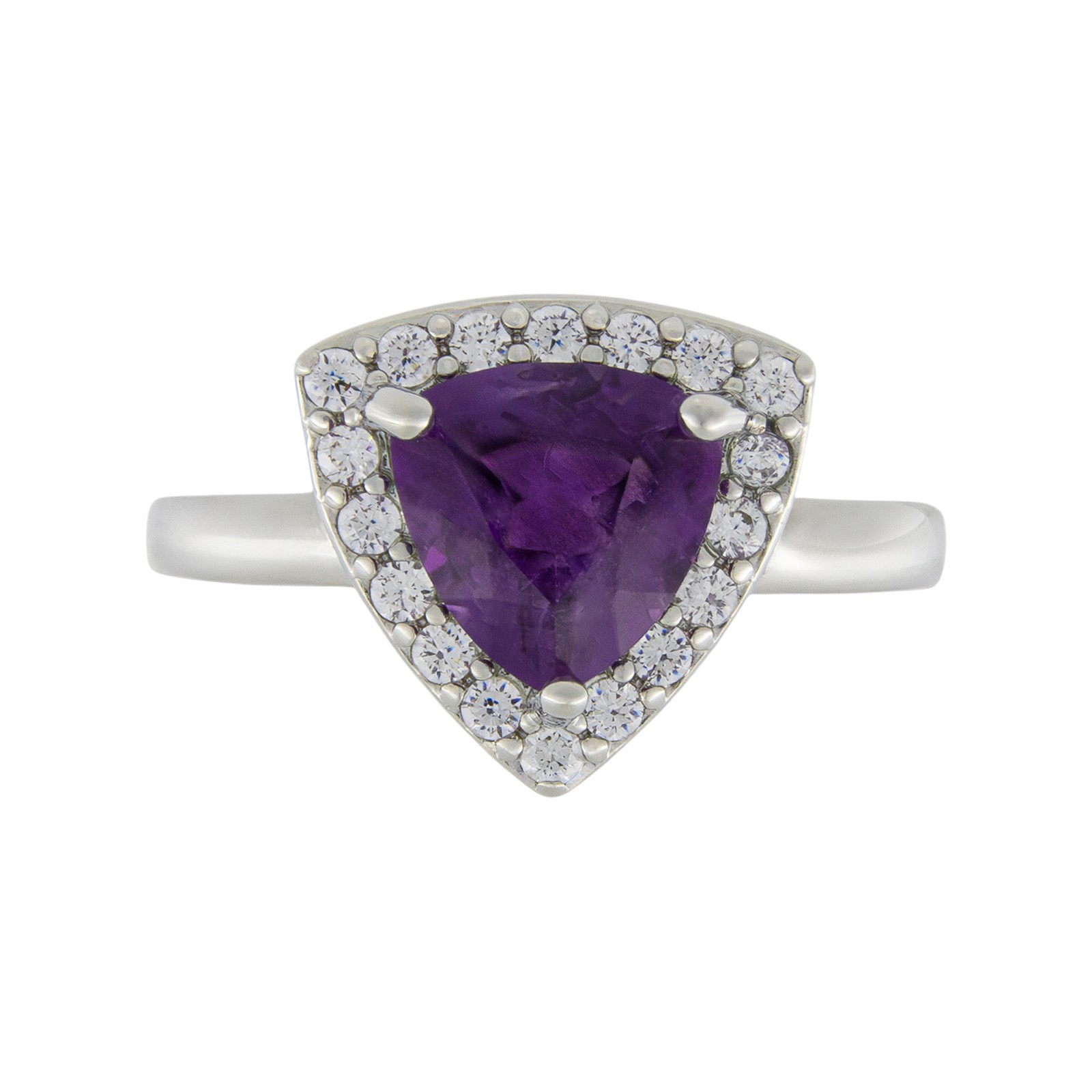 Gold Coast Platinum Plated Trillion Cut Genuine African Amethyst Ring, Size 9