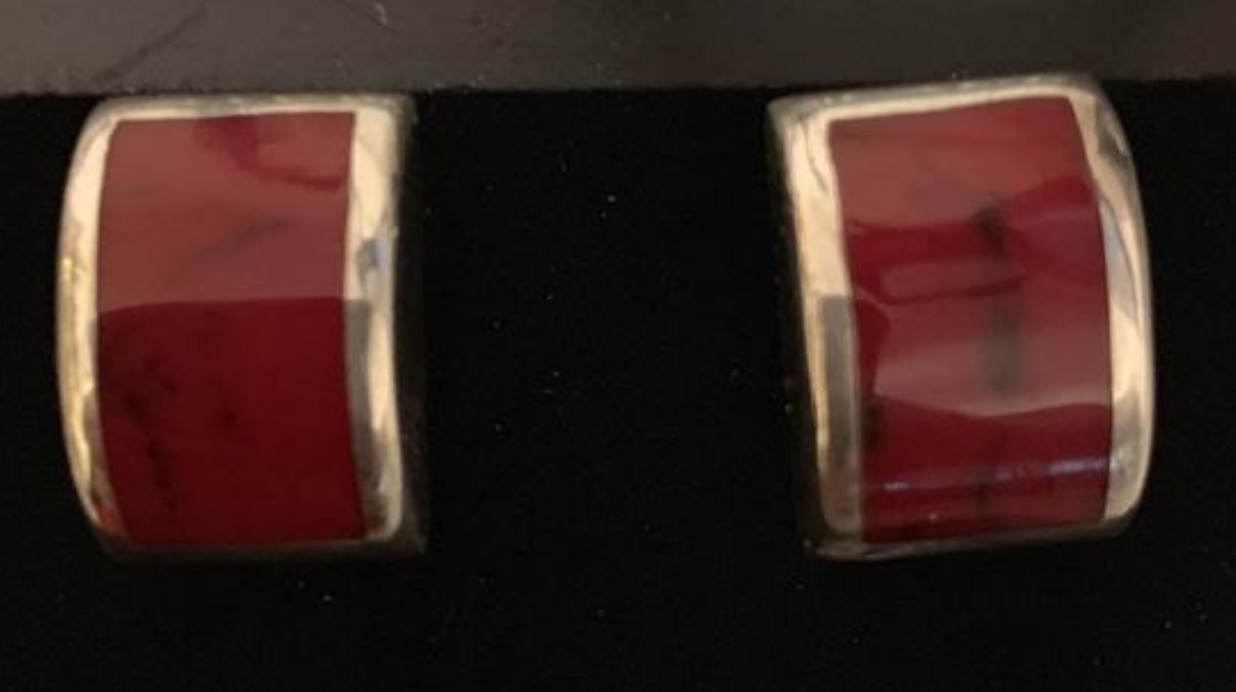 Silpada 925 Sterling Silver Post Stud Earrings P0819 Red Jasper Domed Vintage