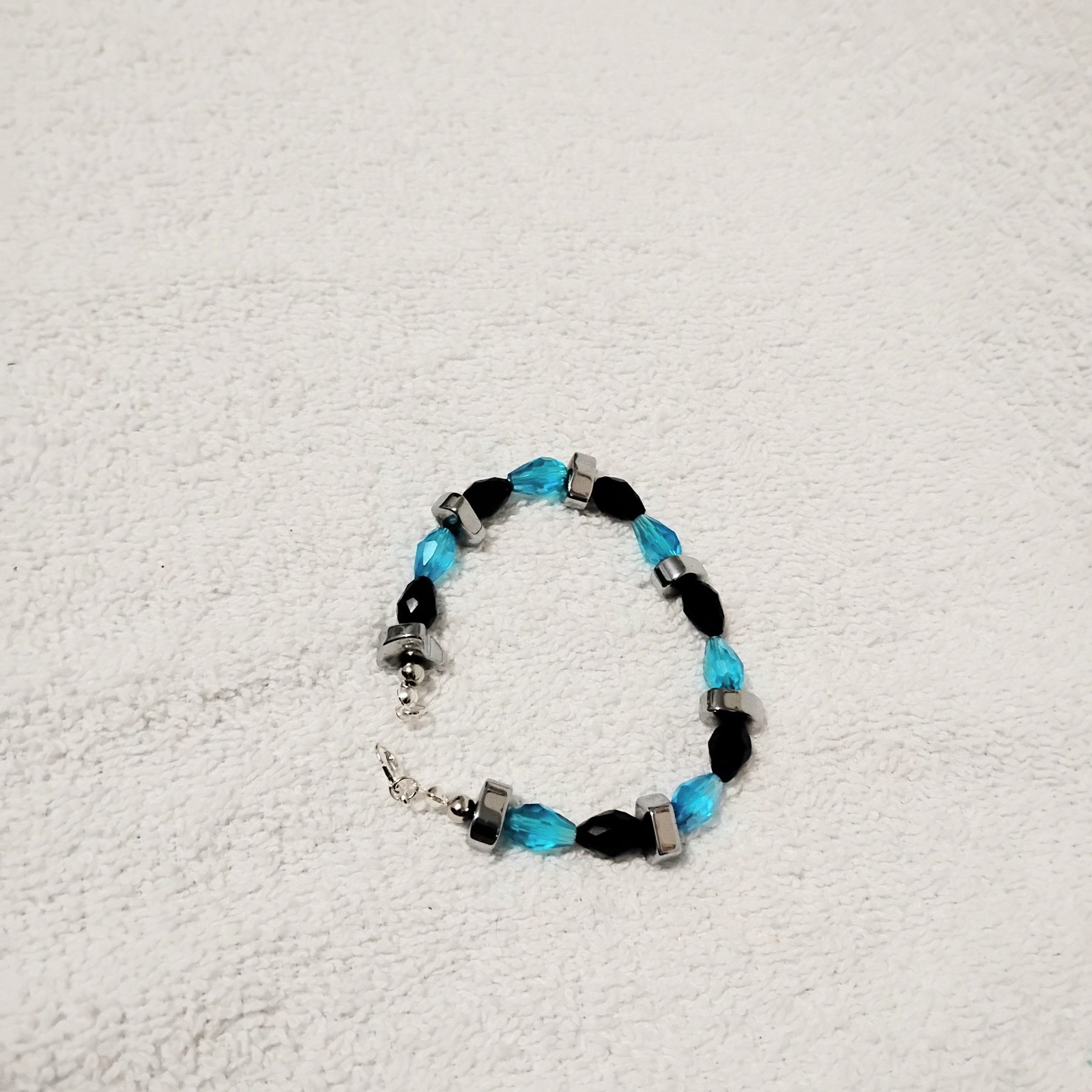 Handcrafted Jewelry Turquoise Glass Teardrop & Chunky Hematite Style Bracelet