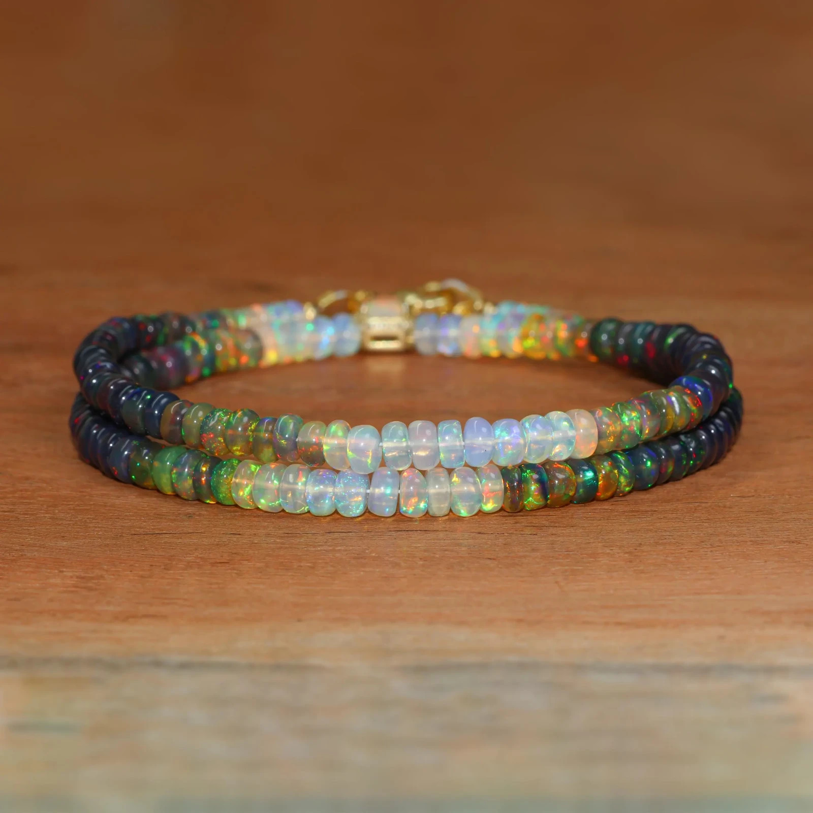 Multifire Black Opal Smooth Shaded Beads Necklace, Natural Octagon Cut Opal