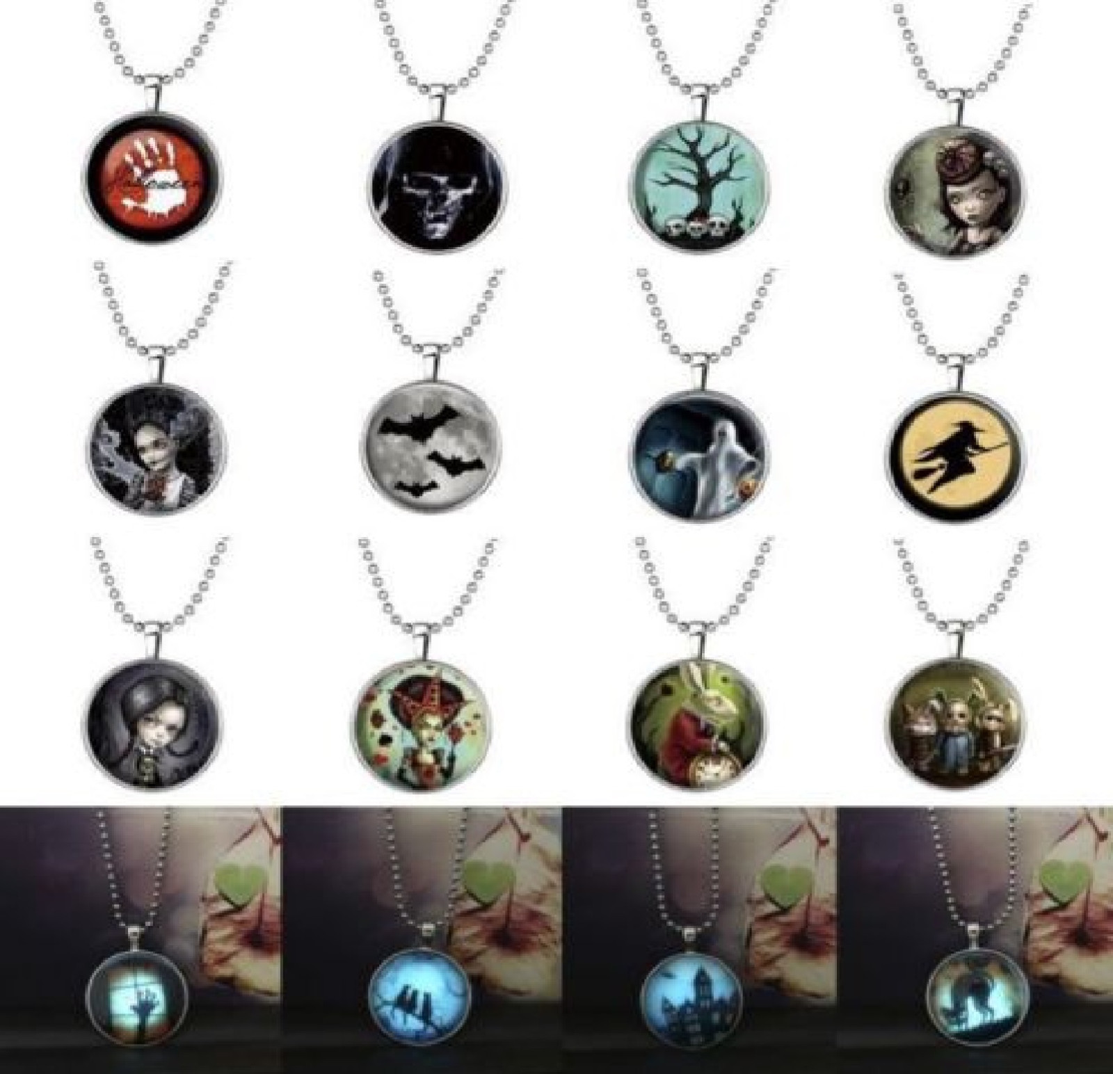 Glow In The Dark Funny Character Luminous Silver Pendant Neckace Free Gift Bag