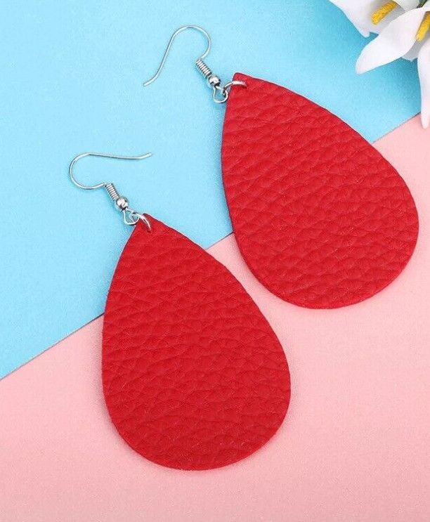 PU Leather Teardrop Earrings – Beautiful Colors – Great Gift Idea