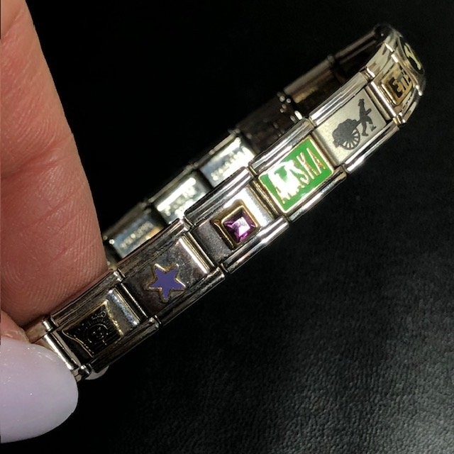 1129 VTG Modular Y2k Charm Bracelet Stainless Steel Star Sports 17 Charms