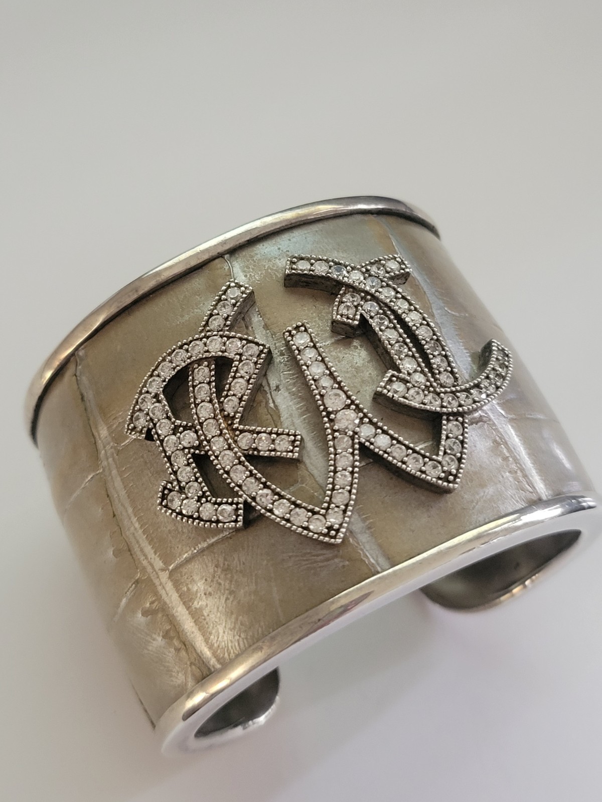 RALPH LAUREN Purple Label 925 Cuff alligator Crystal Taupe beige Bracelet RARE