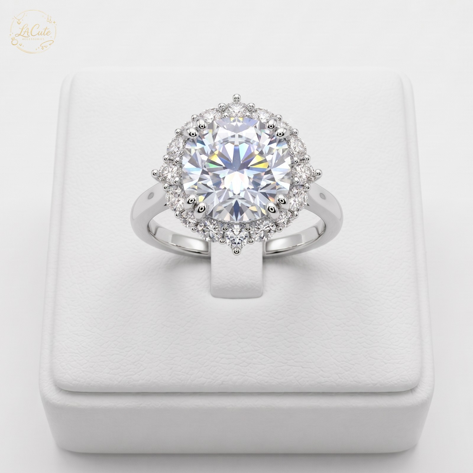 [US STOCK] 5CT CZ Halo Engagement Ring Silver Tone Adjustable Promise Gift Women