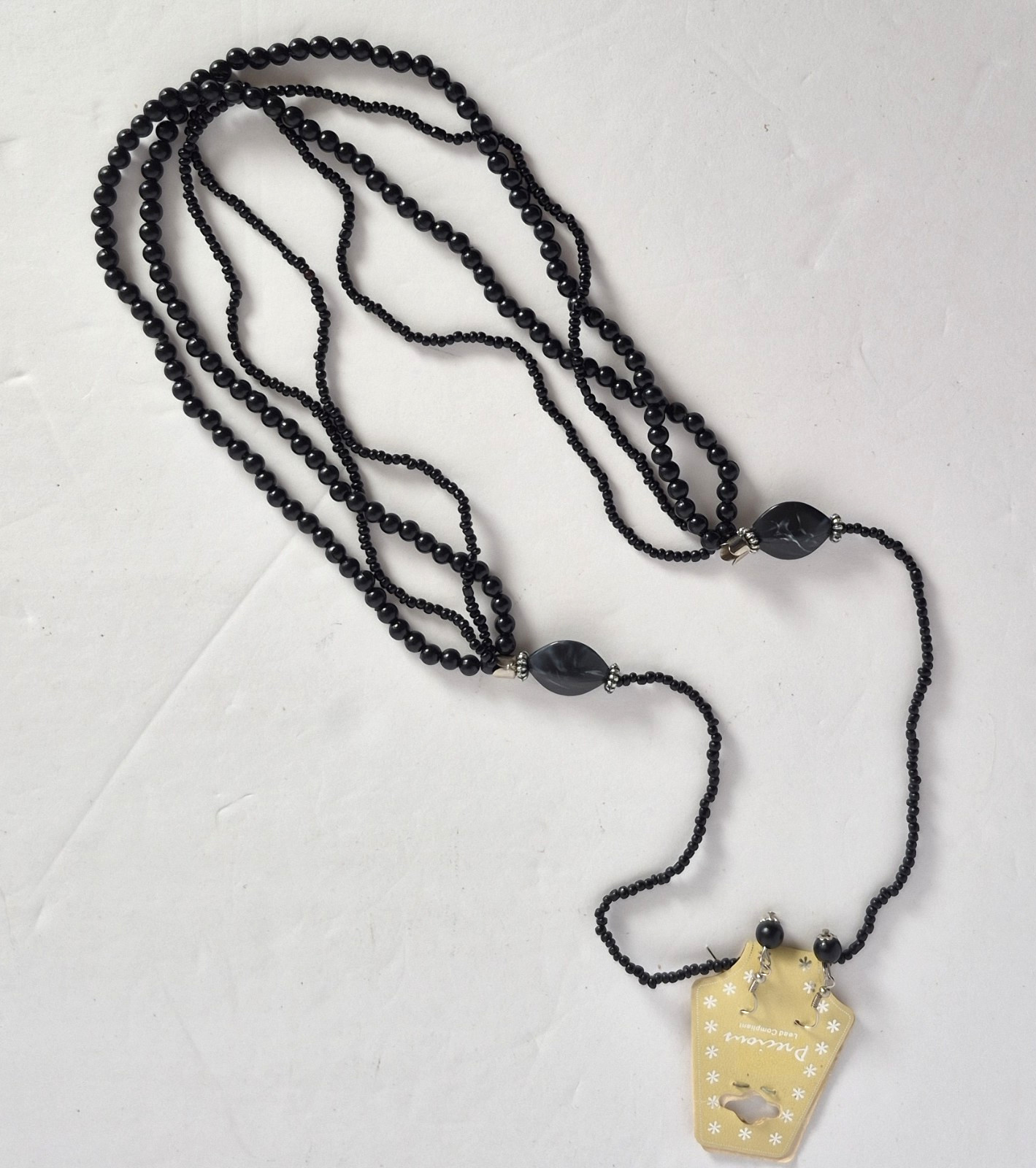 Precious Lead Compliant Black Beaded Necklace & Earrings Set