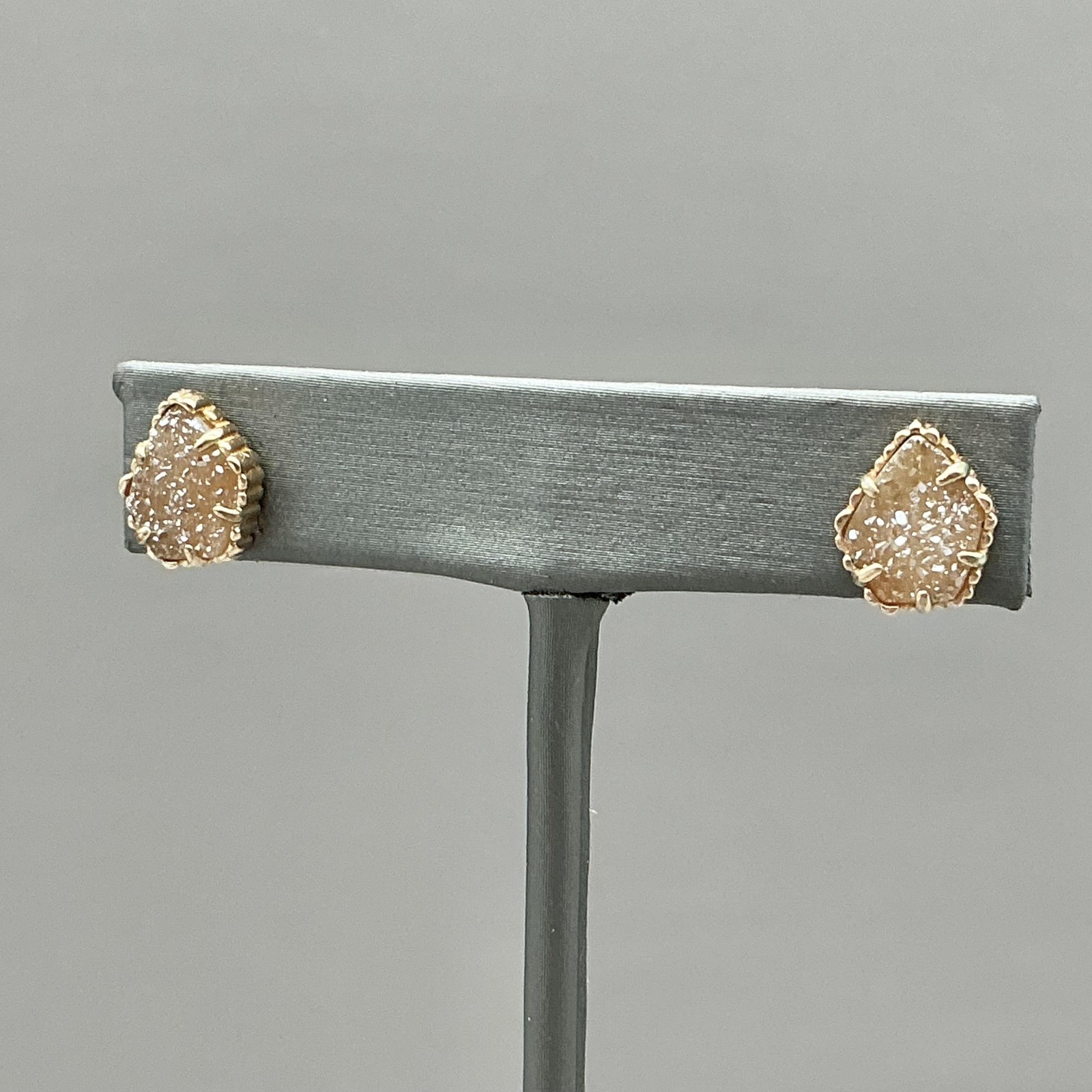 Kendra Scott Earrings Stud Champagne Drusy Quartz Gold Tone Asymmetrical Womens