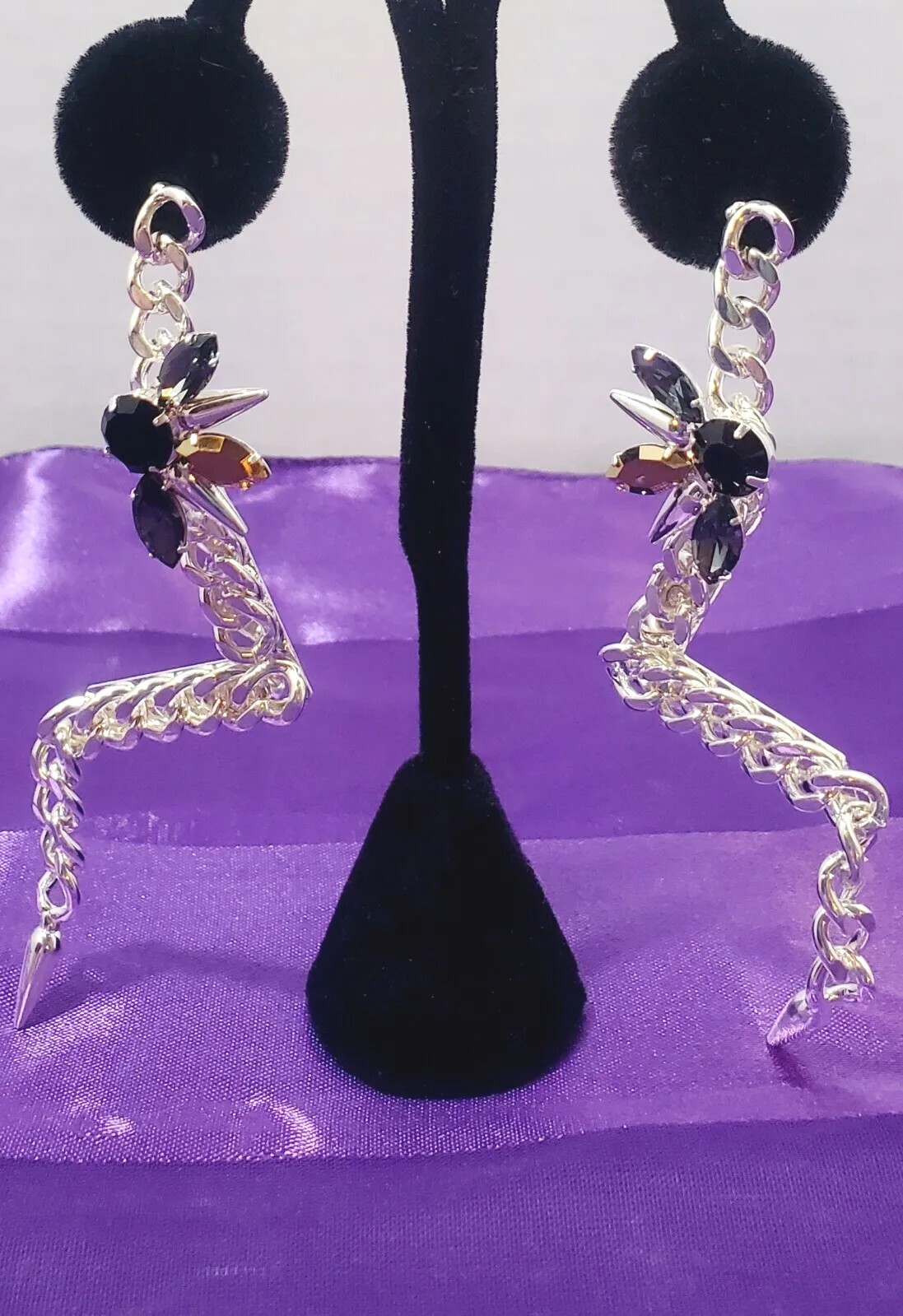 Designer FALLON Signed Micro Spike Chain EARRINGS Swarovski Crystals 2012