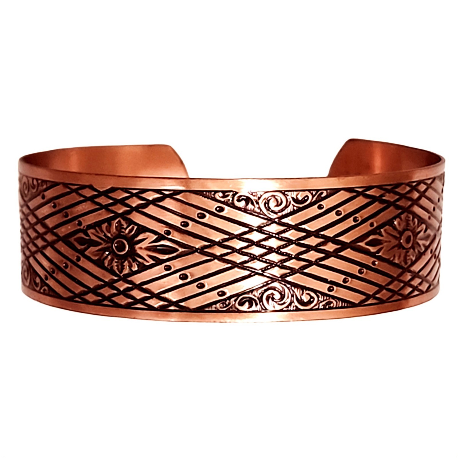 Etched Rose 100% Pure Copper Cuff Bracele 7 Inch Extra Stout