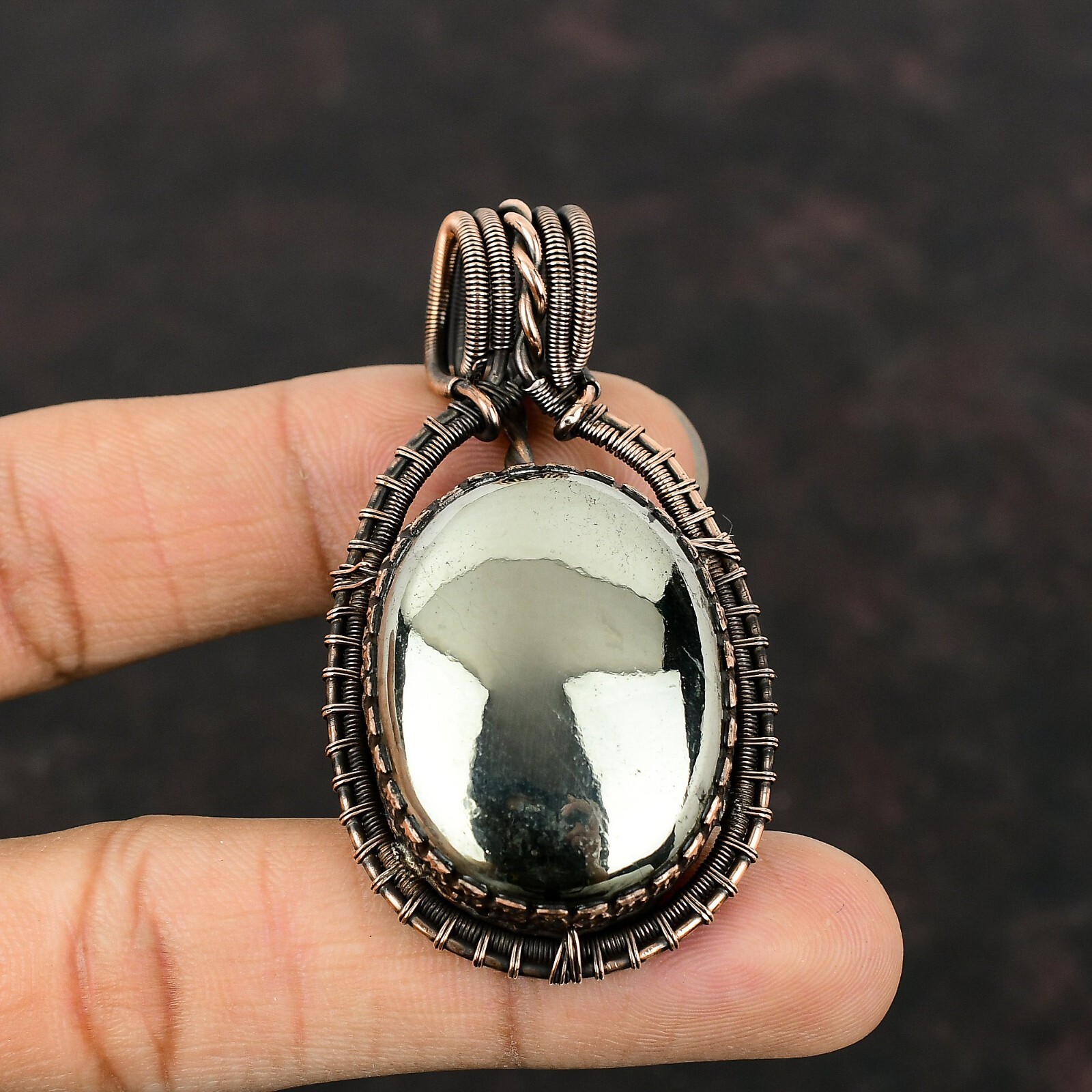 Wedding Gift For Her Copper Apache Pyrite Jewelry Wire Wrapped Pendant 2.52″