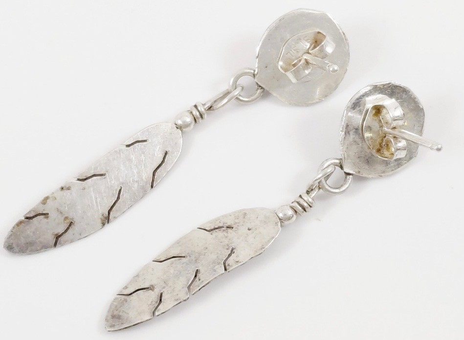 SW Style 925 Silver & Turquoise Feather Drop Earrings