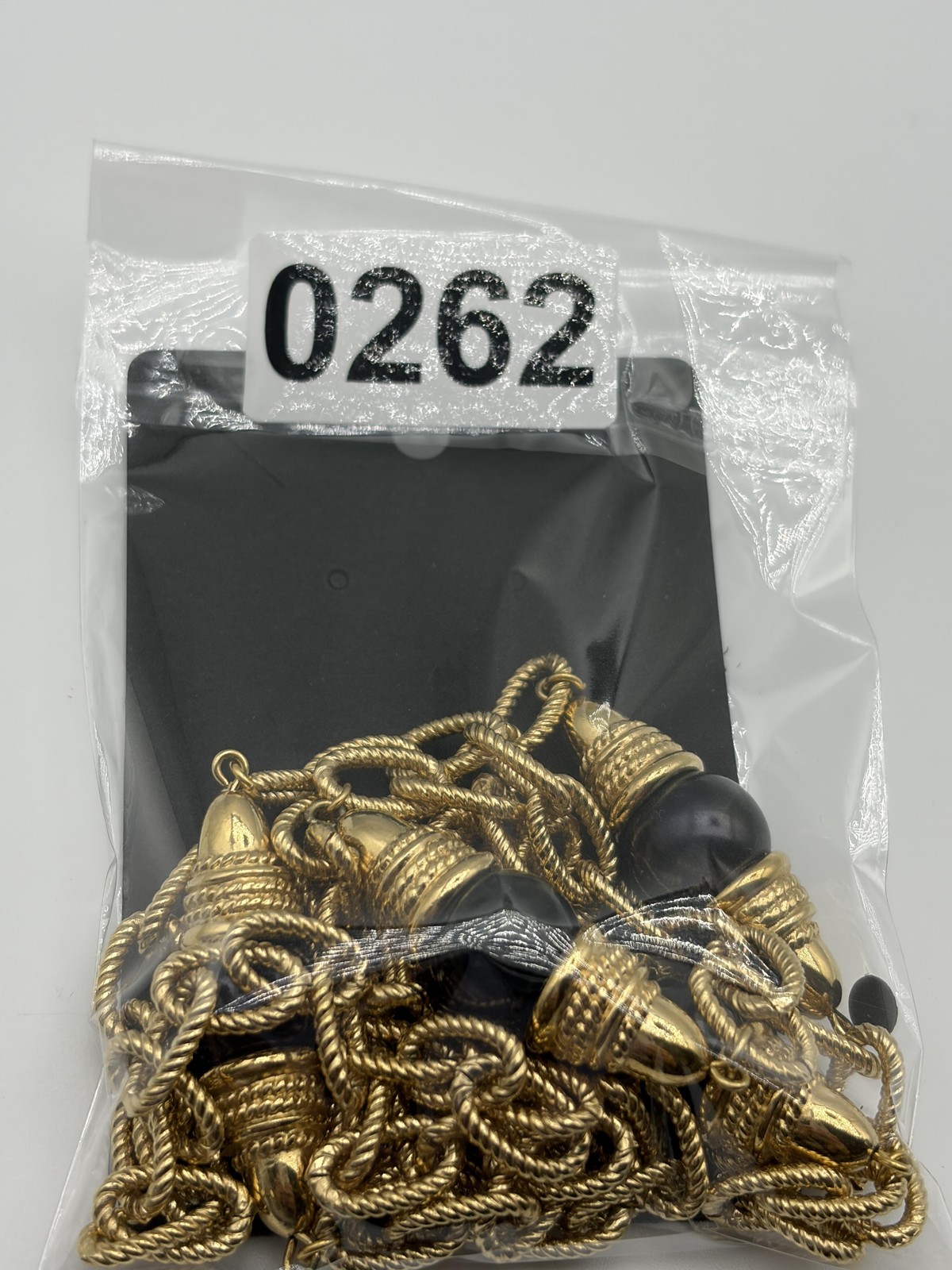 Gold Tone Rope Link Chain Necklace Black Bead Station Long Layering Statement