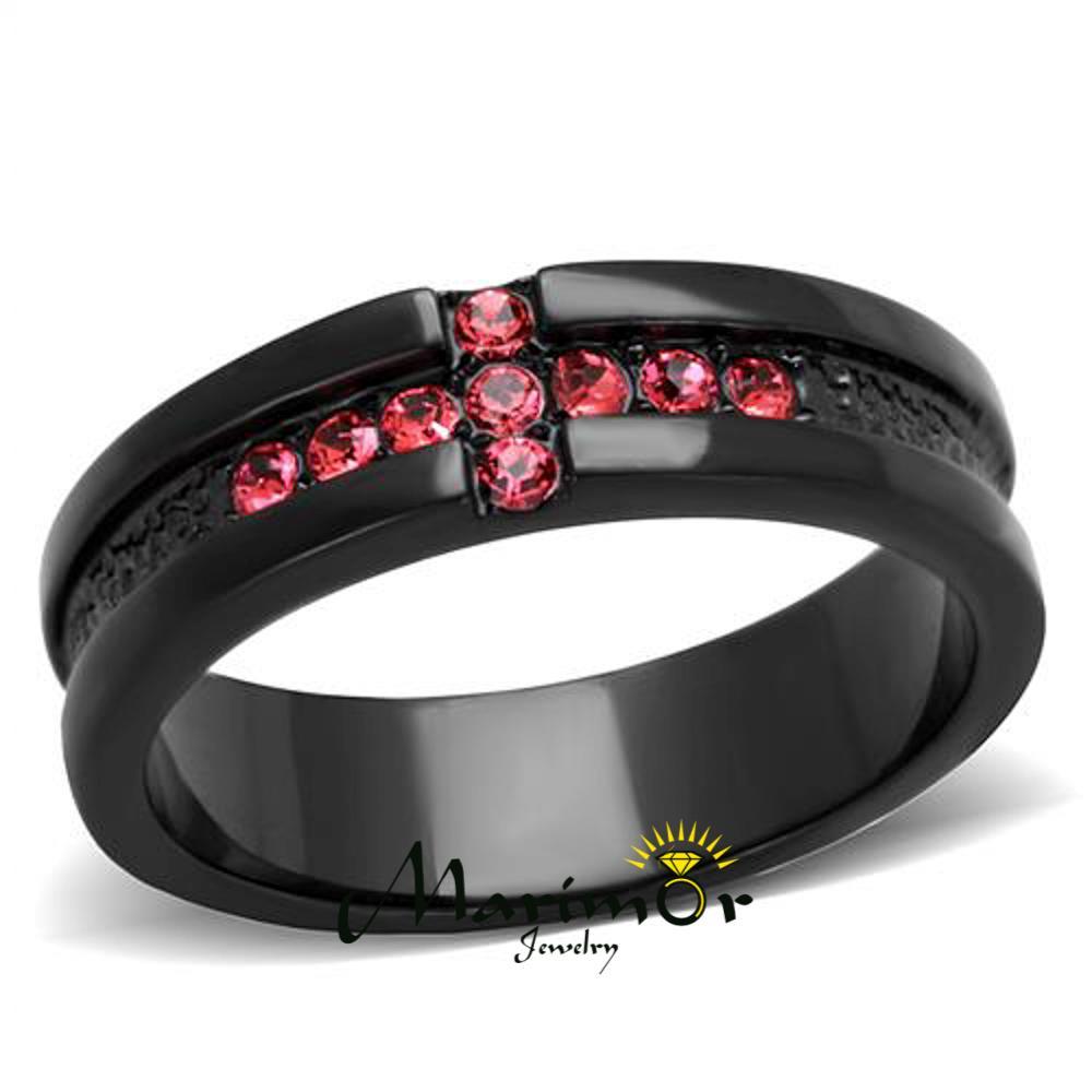 Stainless Steel Black Ion Plated Rose Crystal Cross Fashion Ring Women’s Sz 5-10