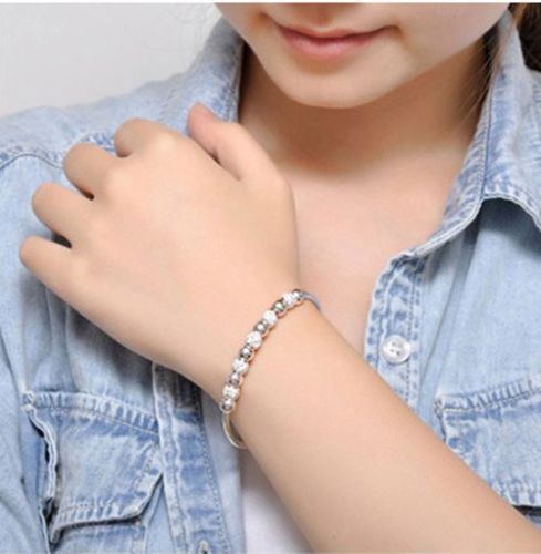 Women Fashion Jewelry 925 Silver Plated Beads Adjustable Cuff Bracelet 18-7