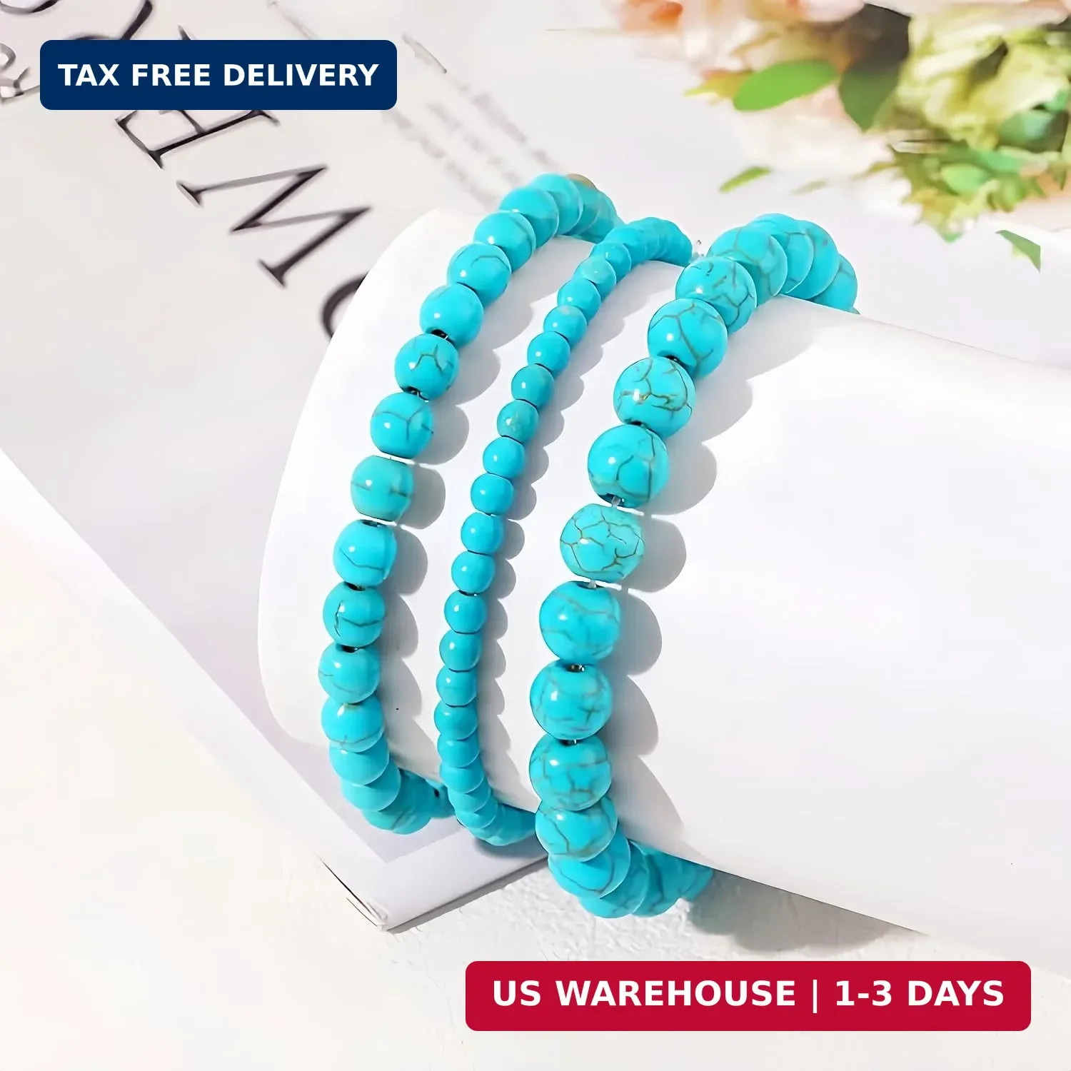 3Pcs Healing Crystal Turquoise Bracelets for Women Men 8mm 6mm 4mm Natural Stone