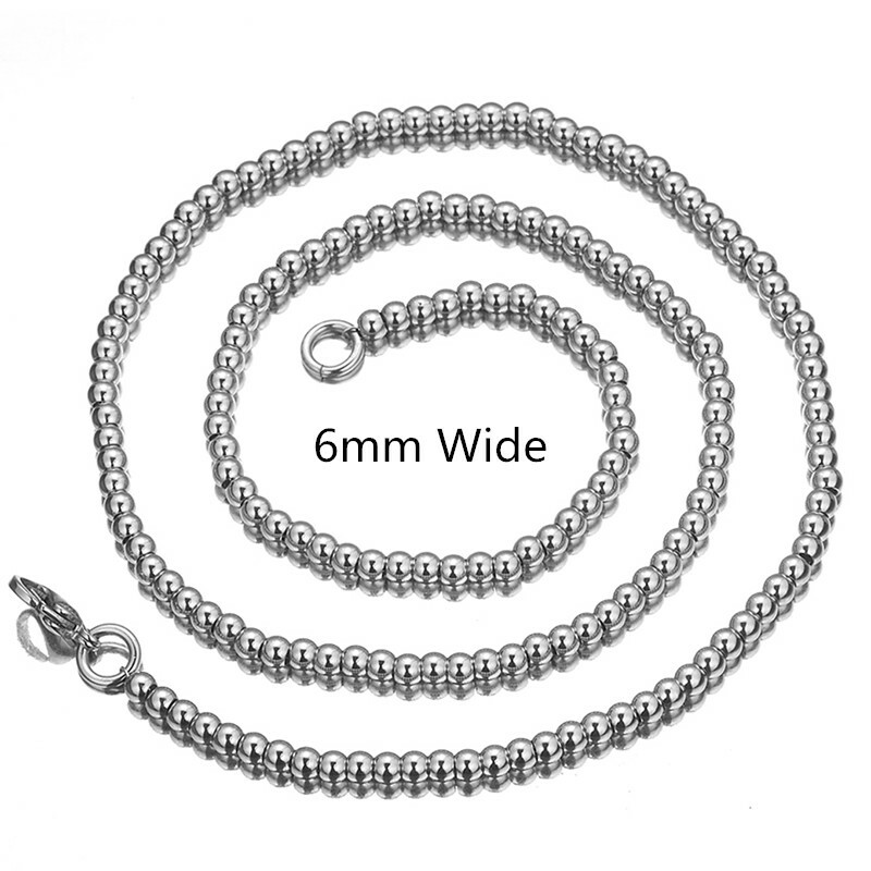 6/8/10mm Women Men’s 316L Stainless Steel Rosary Beads Chain Necklace 16-40inch