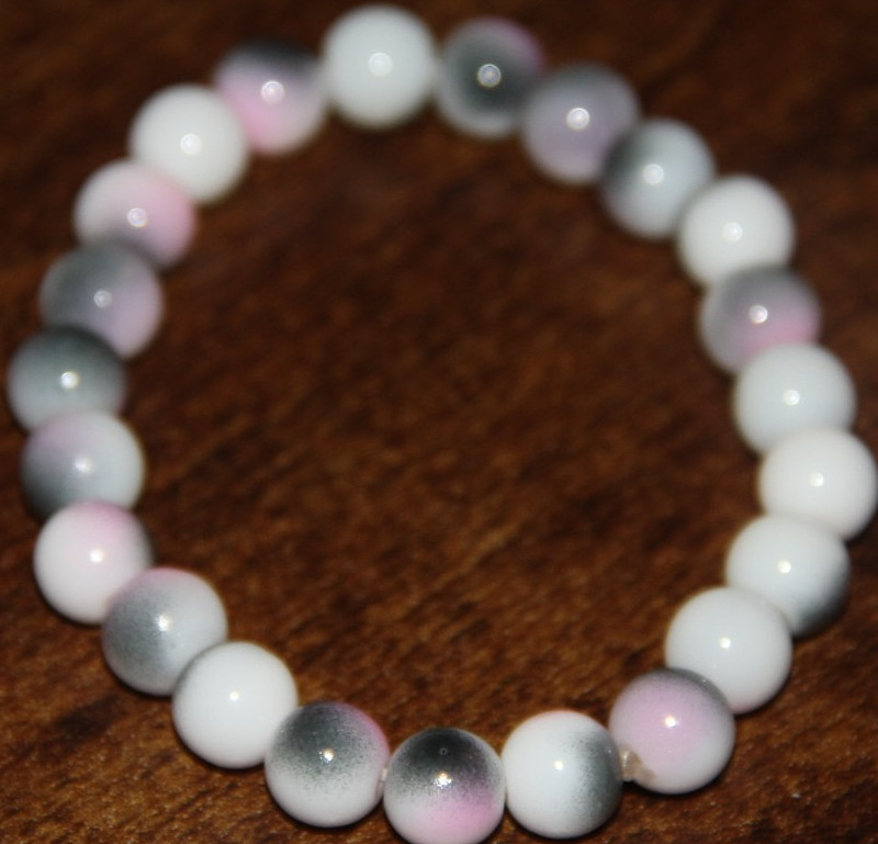 White Gray & Black Splotch Round Glass Bead Stretch Bracelet Fashion Jewelry New