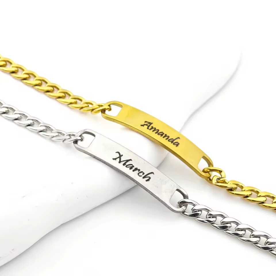 Custom Engraved Name Bracelet Stainless Steel Jewelry Men Women Gold Silver Gift