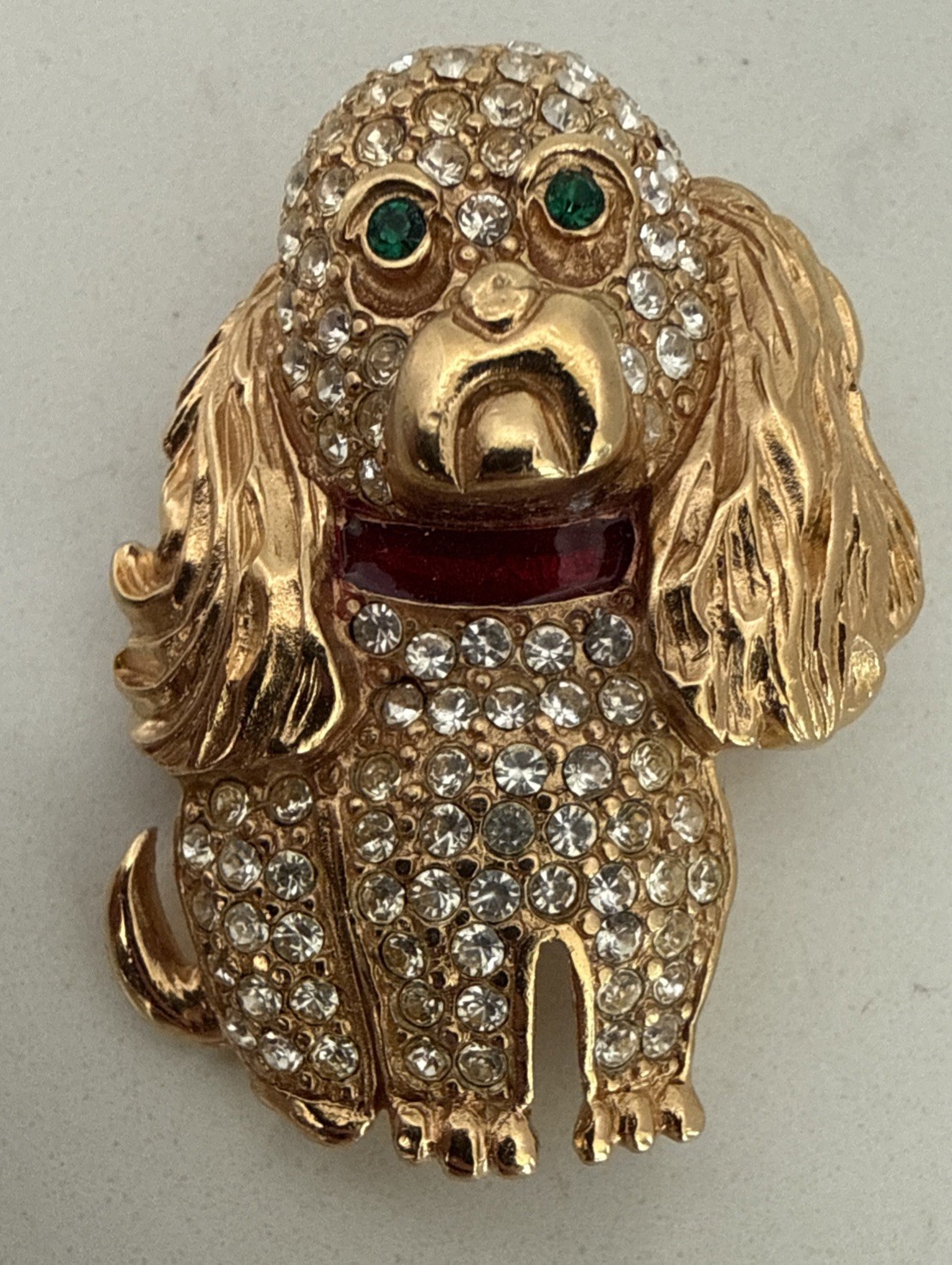 Kenneth Jay Lane KJL Brooch Gold Tone Pave Crystal Dog Puppy Pin