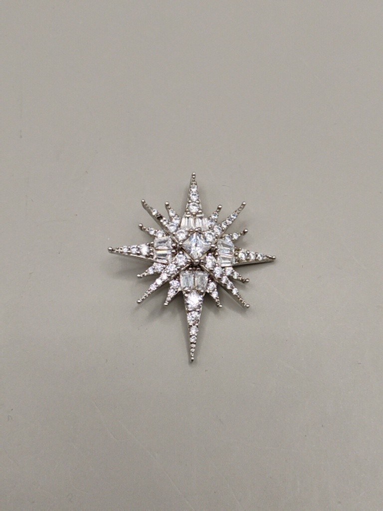 RL Sterling Silver CZ Round Stones Baguette Pendant Missing 1 Stone 2.2g Scrap