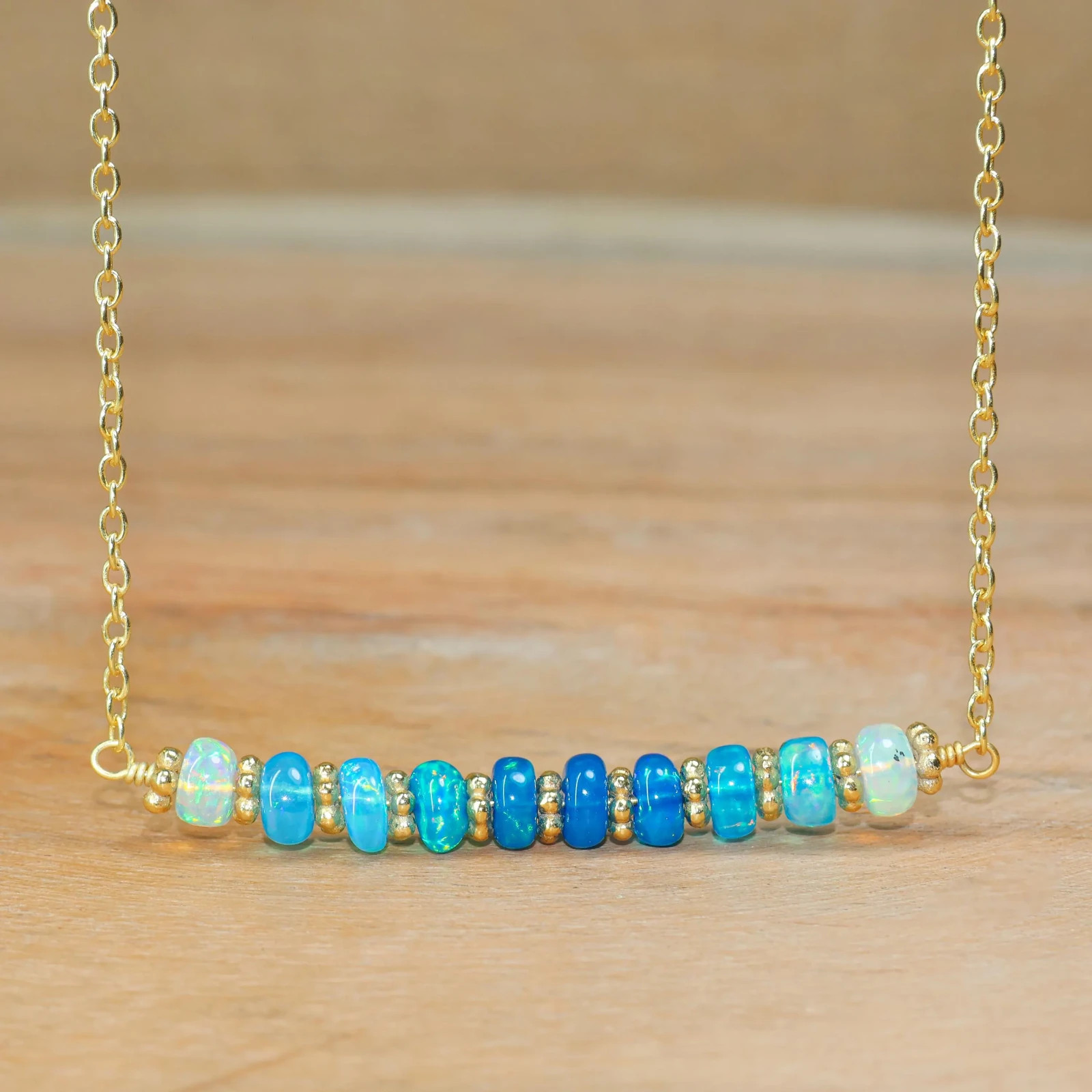 Fire Paraiba Opal Gemstone Bar Necklace, Ethiopian Opal Dainty Necklace for her