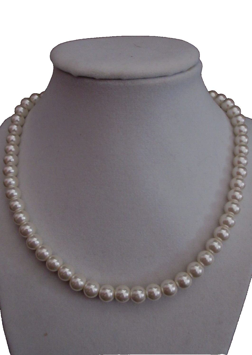 20” Signed SU Single Strand White Lustre Faux Pearl Necklace Adjust 18″ Max NICE