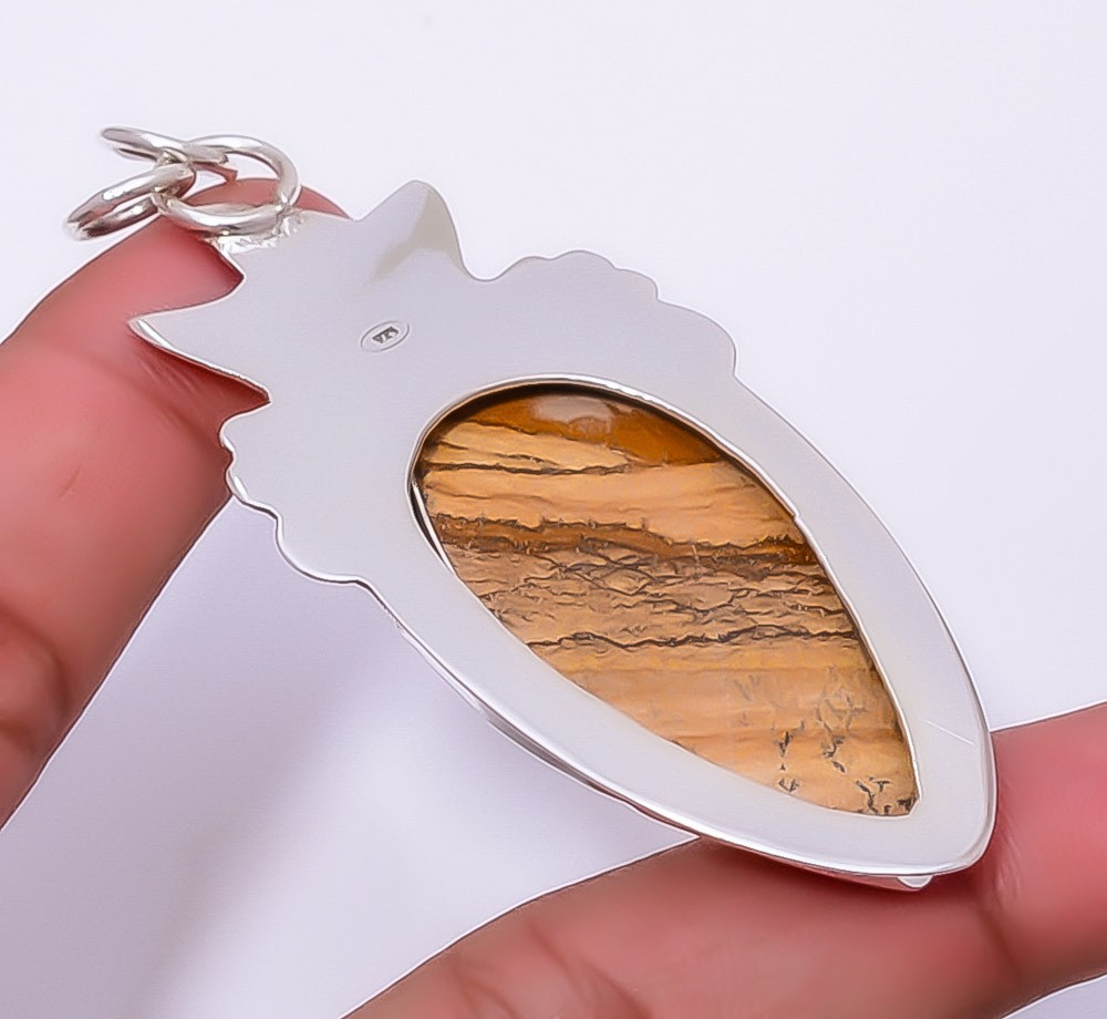 Picture Jasper 925 Sterling Silver Star Fish Pendant 2.93″ P861831, Christmas