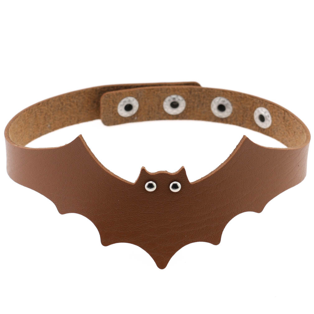 Gothic Bat Pattern PU Leather Choker Collar Necklace Halloween Cosplay Party