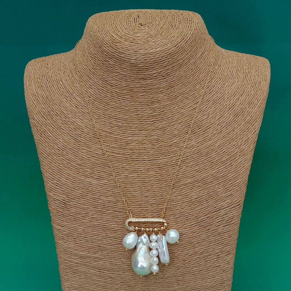 Freshwater Multi Shape Pearl Charm Gold Plated Chain Necklace