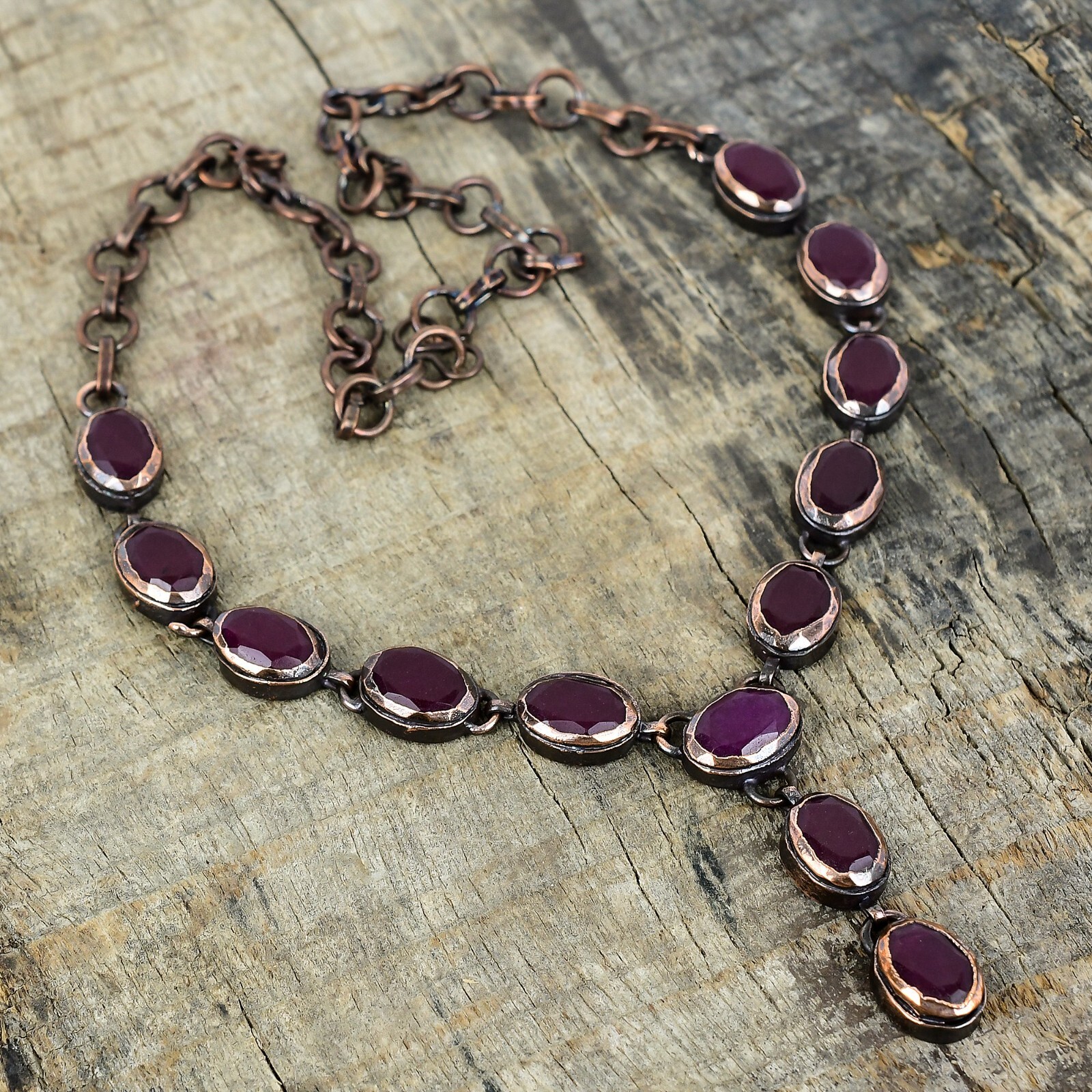 Kashmir Rubi Gemstone Copper Electroformed Chain Engagement New Necklace Jewelry