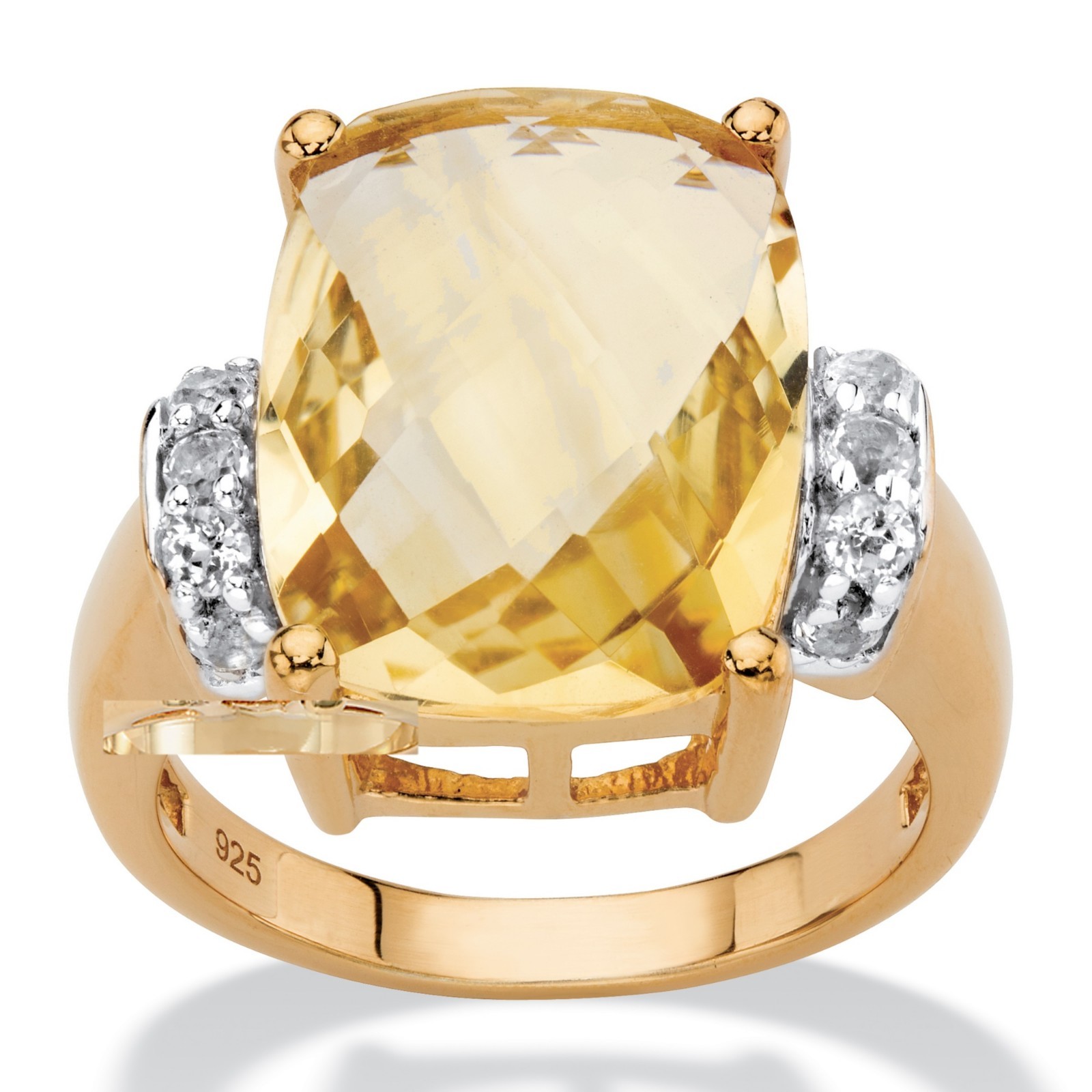 WOMENS 18K GOLD OVER STERLING SILVER CITRINE WHITE TOPAZ RING SIZE 6,7,8,9,10