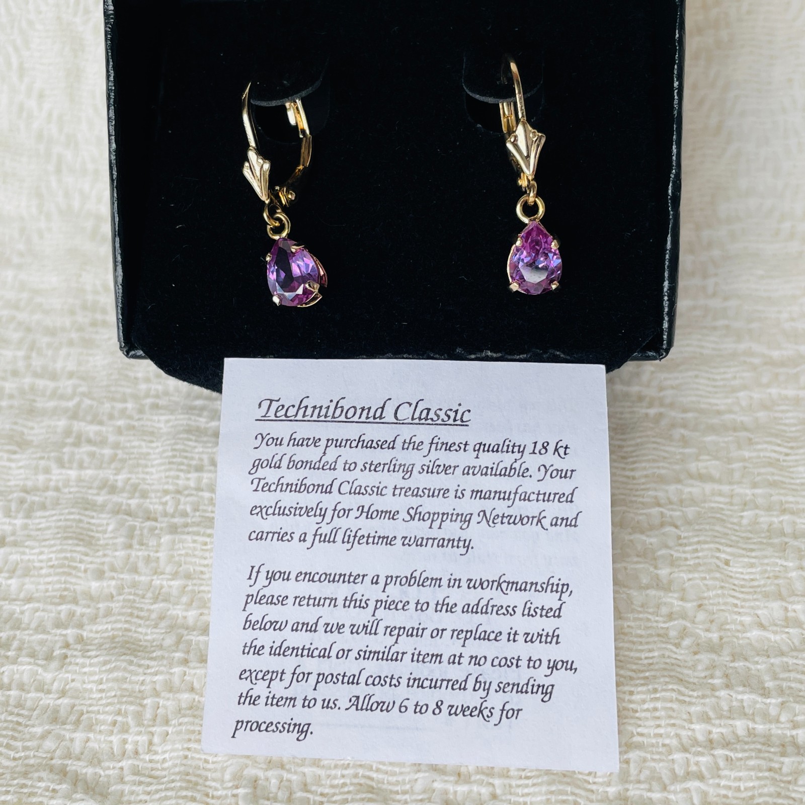 Technibond 18K Yellow Gold Plated 925 Silver Amethyst Gem Earrings 1.55 g – NEW!
