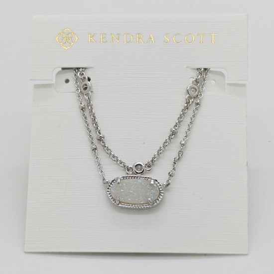Kendra Scott Elisa Silver Crystal Multi Strand Pendant Necklace Iridescent Drusy