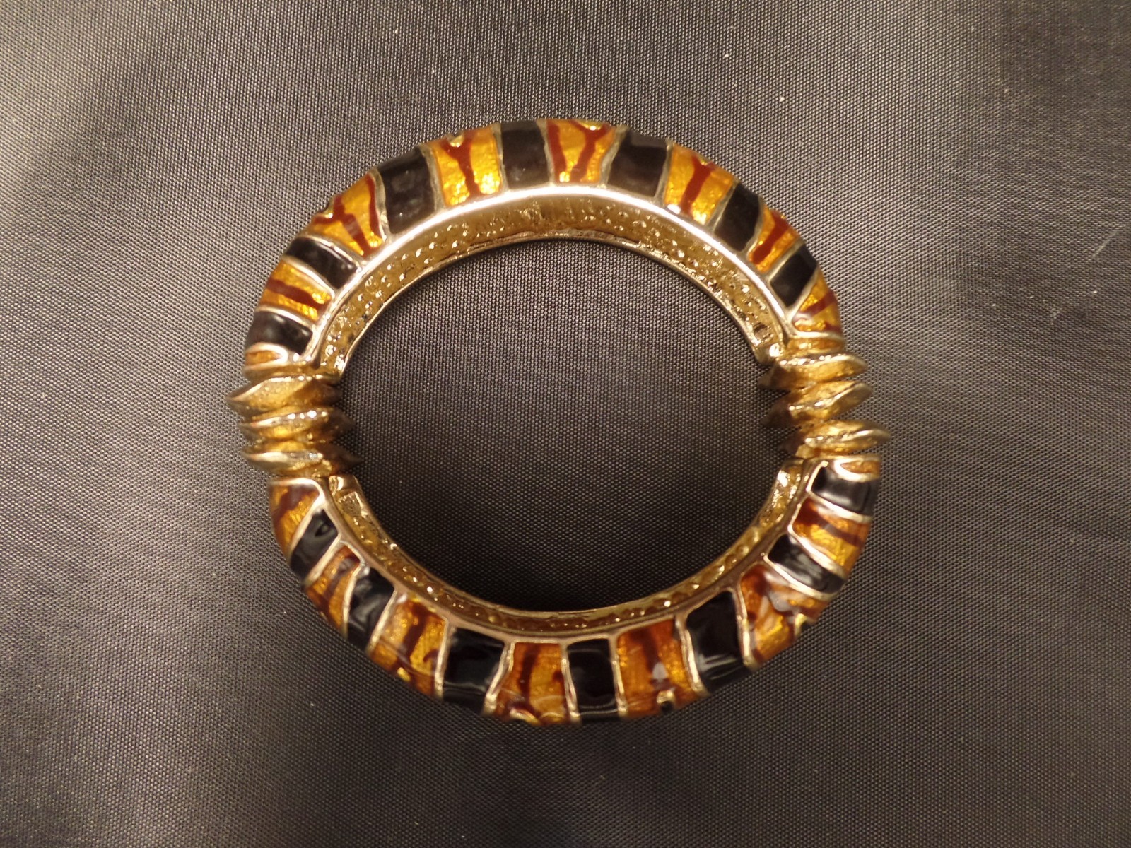 Enamel Metal Bangle Bracelets Chic Classy Goldish Brronze and Black Slip On