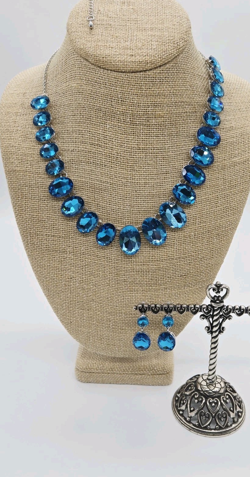 Kirks Folly Teardrop Treasures Necklace & Pierced Earrings Set Silver Blue