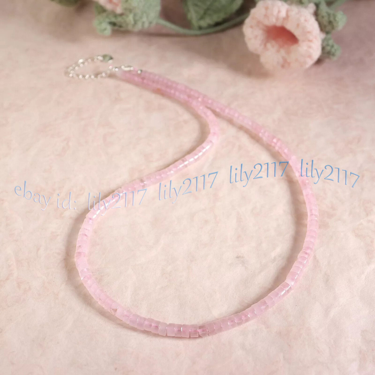 2x4mm Natural Rose Quartz Tube Heishi Tyre Wheel Rondelle Gemstone Necklace 18”